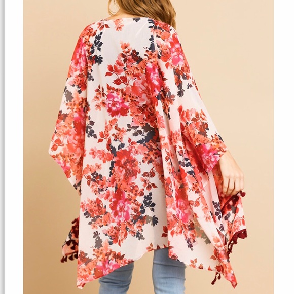 Floral Print Kimono with Tassel Trim - Picture 4 of 5
